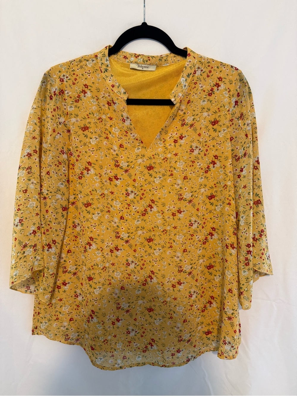 Bebonnie Yellow Floral V-Neck Tunic Top